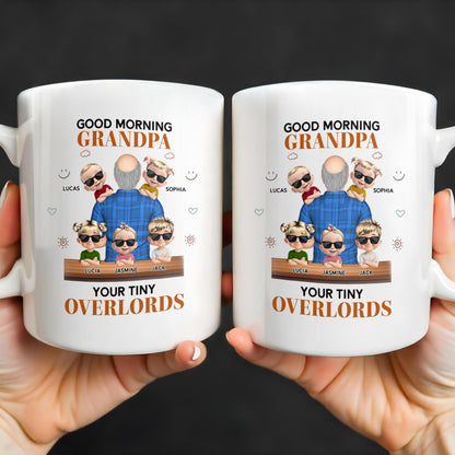 Good Morning Grandpa, Your Tiny Overlords, Cartoon Children and Sunglasses - Personalized Custom Coffee Mug - GRP021_MG