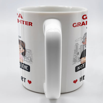 Grandpa And Granddaughter, Not Always Eye To Eye But Always Heart To Heart, Cartoon Characters and City Skyline - Personalized Custom Coffee Mug - GRP023_MG