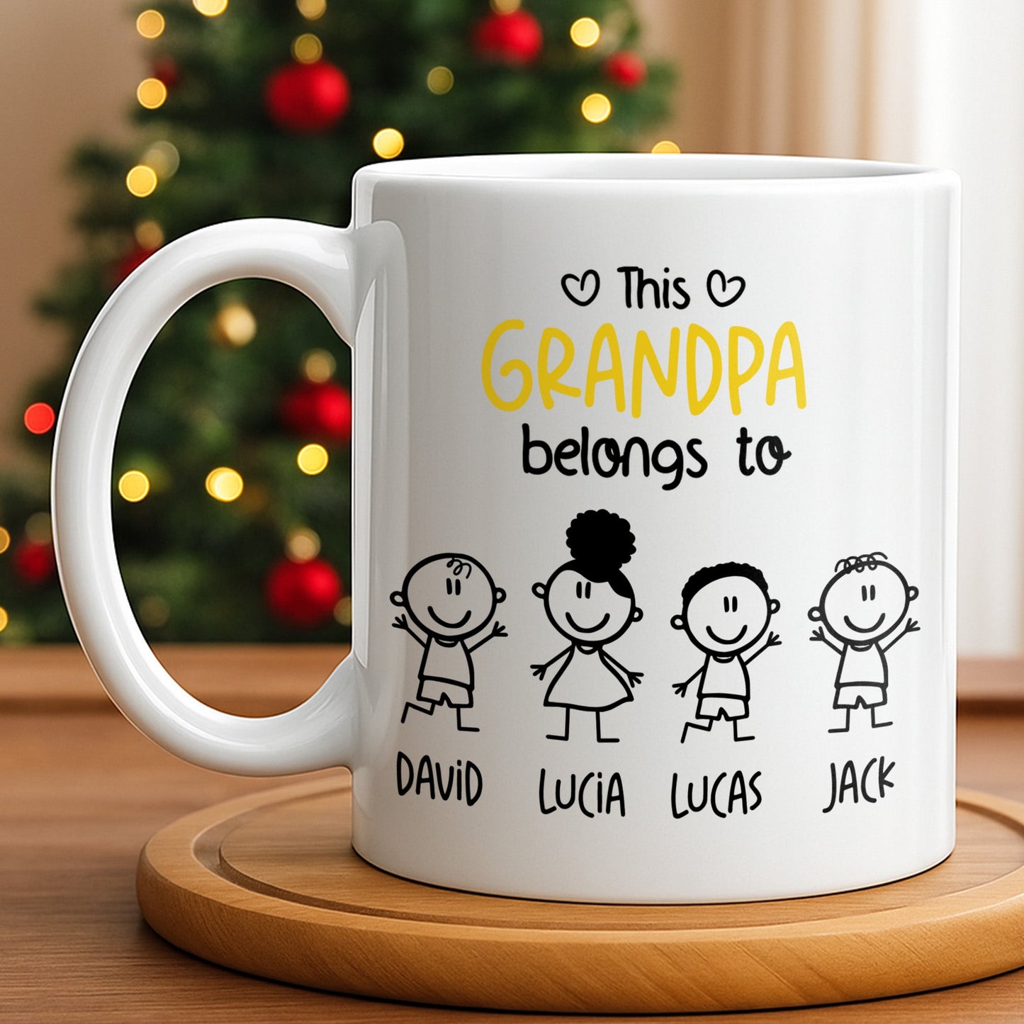 This Grandpa Belongs To Stick Figures Heart - Personalized Custom Coffee Mug - GRP045_MG