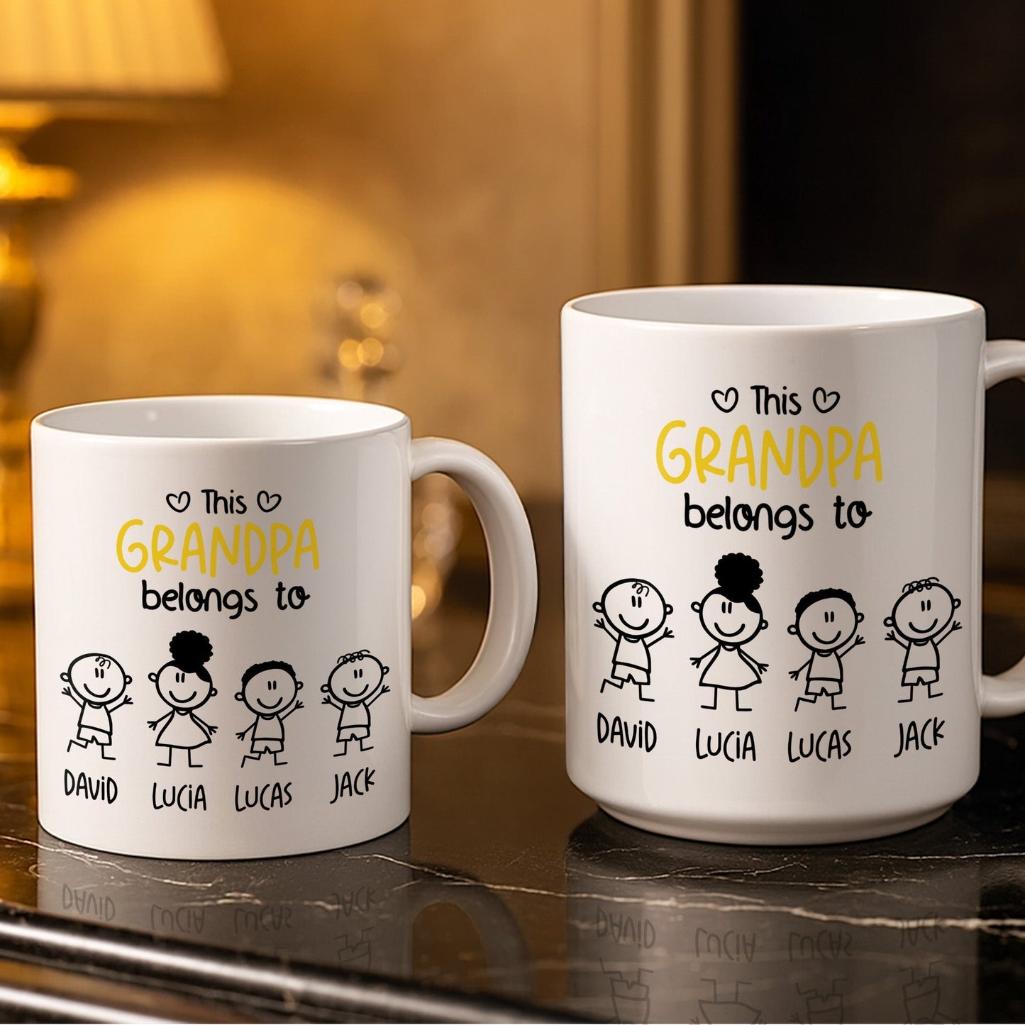 This Grandpa Belongs To Stick Figures Heart - Personalized Custom Coffee Mug - GRP045_MG