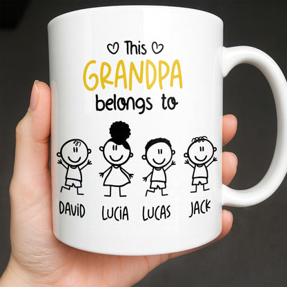 This Grandpa Belongs To Stick Figures Heart - Personalized Custom Coffee Mug - GRP045_MG