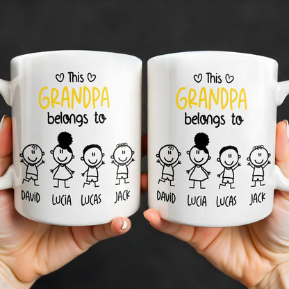 This Grandpa Belongs To Stick Figures Heart - Personalized Custom Coffee Mug - GRP045_MG