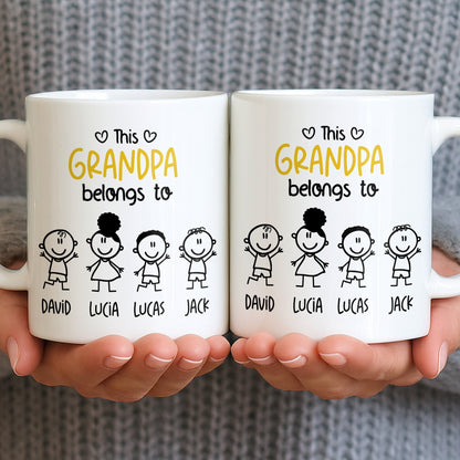 This Grandpa Belongs To Stick Figures Heart - Personalized Custom Coffee Mug - GRP045_MG