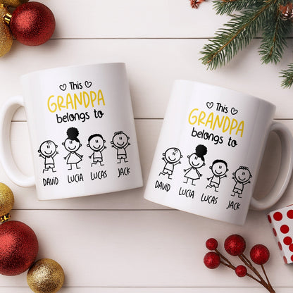 This Grandpa Belongs To Stick Figures Heart - Personalized Custom Coffee Mug - GRP045_MG