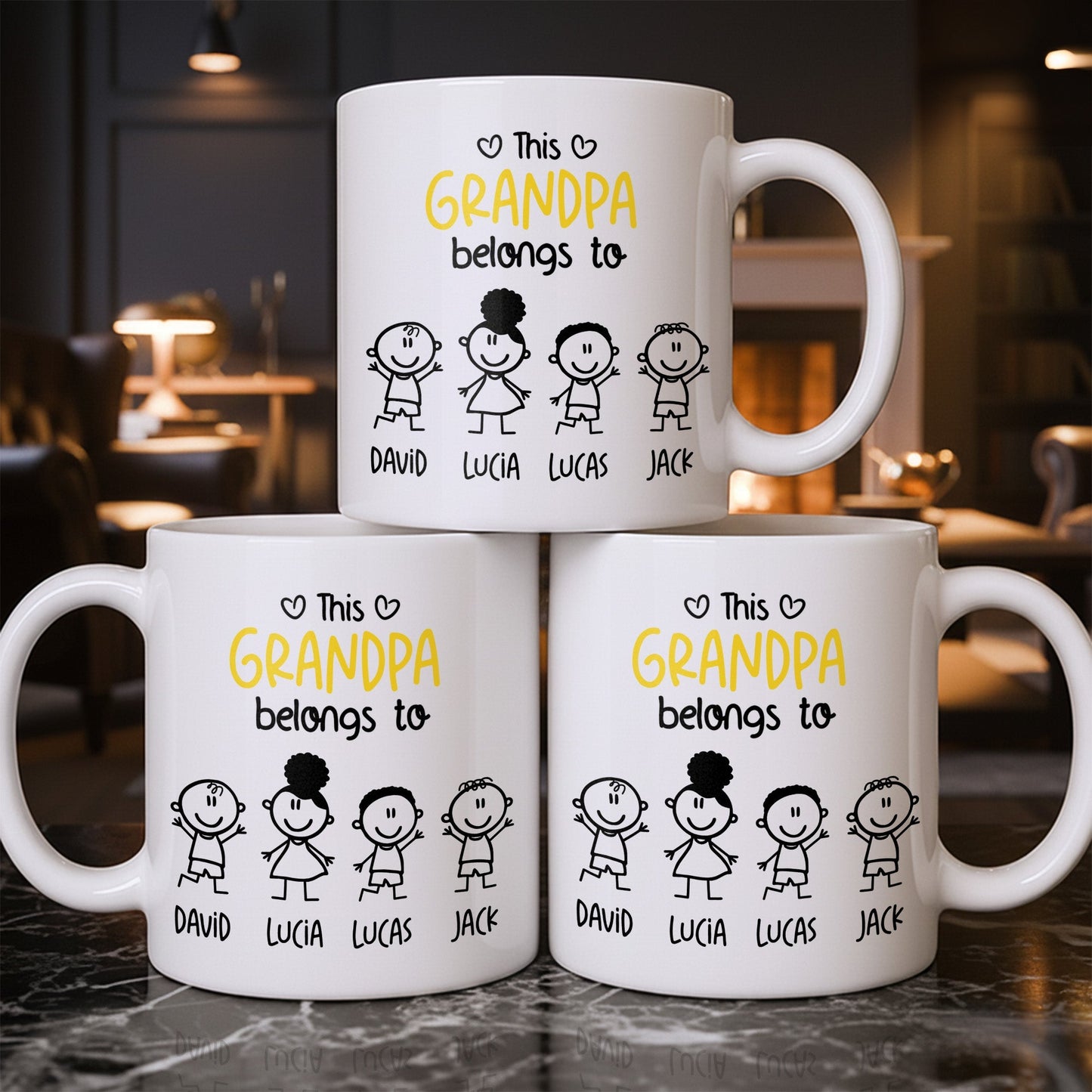 This Grandpa Belongs To Stick Figures Heart - Personalized Custom Coffee Mug - GRP045_MG