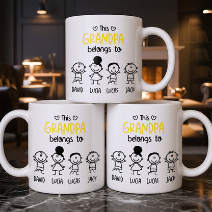 This Grandpa Belongs To Stick Figures Heart - Personalized Custom Coffee Mug - GRP045_MG