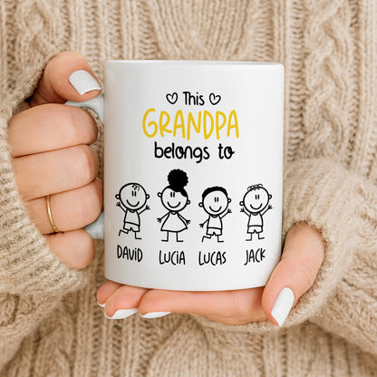This Grandpa Belongs To Stick Figures Heart - Personalized Custom Coffee Mug - GRP045_MG