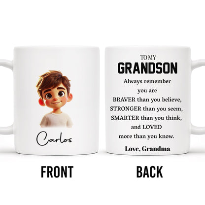 Braver, Stronger, Smarter and Loved Grandson Mug - Personalized Custom Coffee Mug - GSN022_MG
