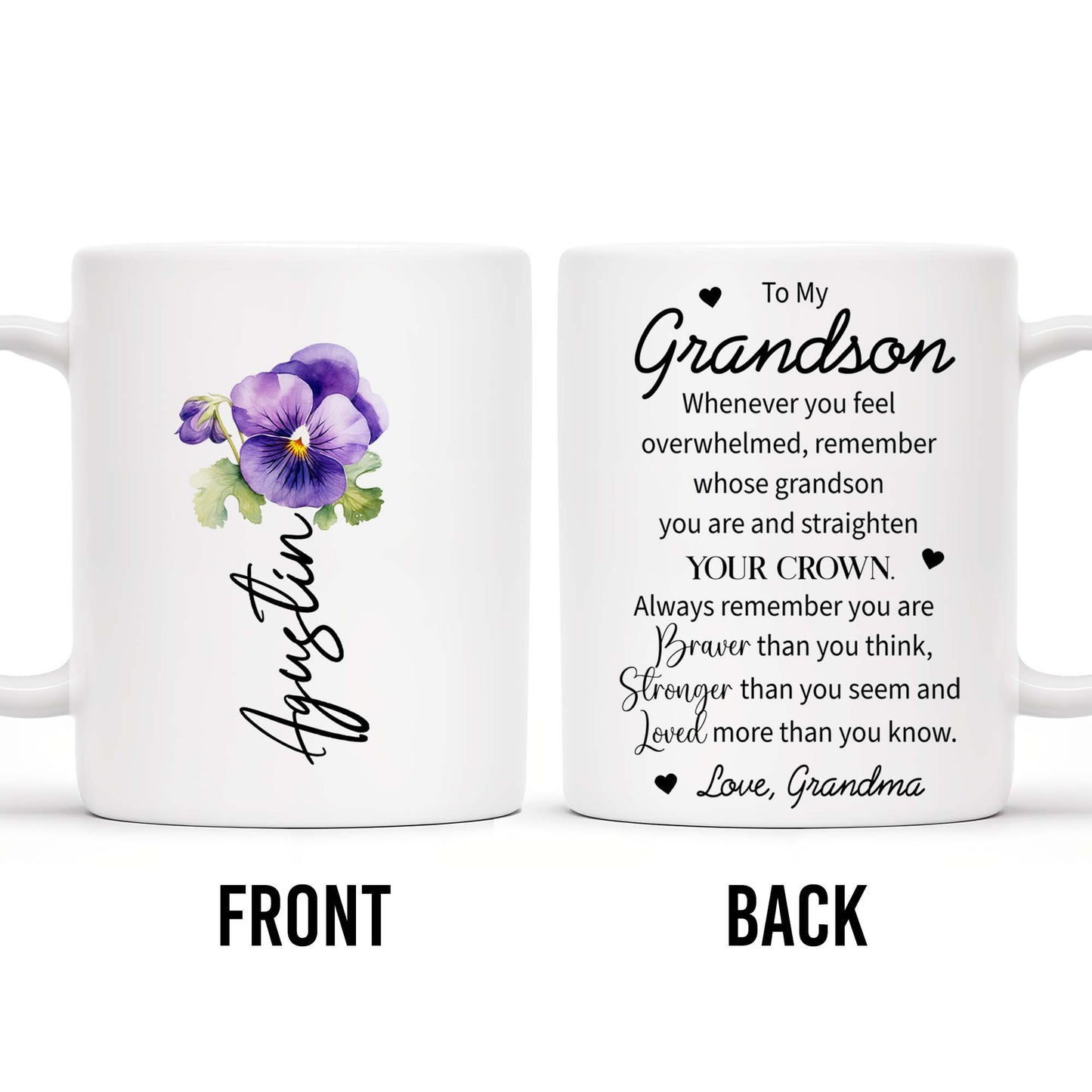 Grandson Crown Inspirational Quote With Pansy Flower Design - Personalized Custom Coffee Mug - GSN023_MG