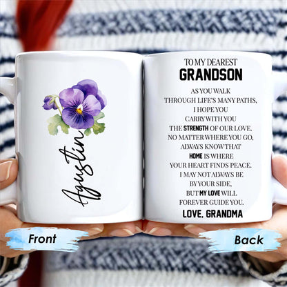 To My Dearest Grandson Love From Grandma With Pansy Flower Design - Personalized Custom Coffee Mug - GSN024_MG