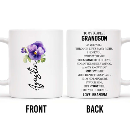To My Dearest Grandson Love From Grandma With Pansy Flower Design - Personalized Custom Coffee Mug - GSN024_MG