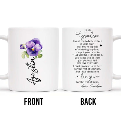 Grandson Love and Encouragement Coffee Mug With Pansy Flower - Personalized Custom Coffee Mug - GSN026_MG