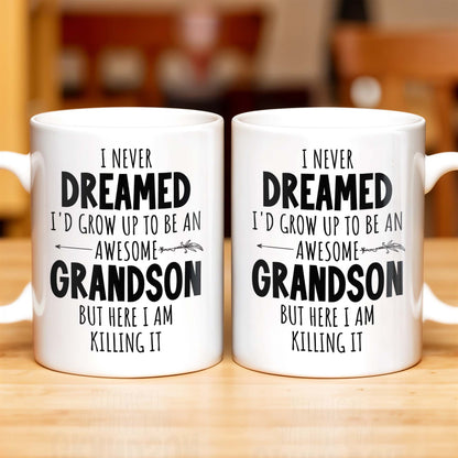 I Never Dreamed I'd Grow Up To Be An Awesome Grandson, Feather - Personalized Custom Coffee Mug - GSN054_MG