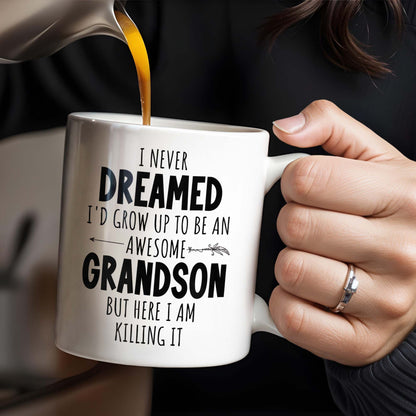 I Never Dreamed I'd Grow Up To Be An Awesome Grandson, Feather - Personalized Custom Coffee Mug - GSN054_MG