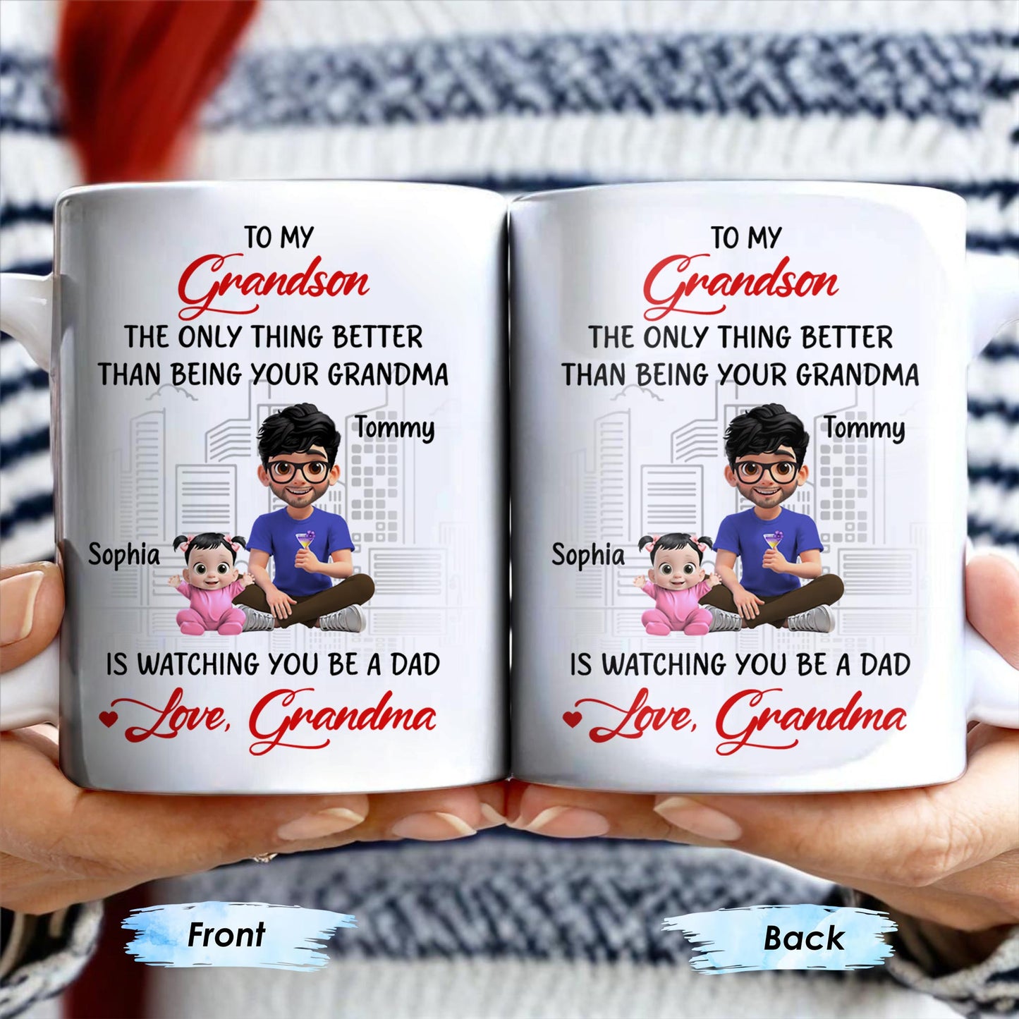 To My Grandson, The Only Thing Better Than Being Your Grandma, Family and Cityscape - Personalized Custom Coffee Mug - GSN057_MG