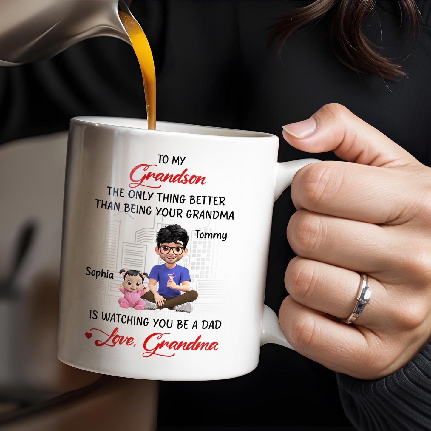 To My Grandson, The Only Thing Better Than Being Your Grandma, Family and Cityscape - Personalized Custom Coffee Mug - GSN057_MG