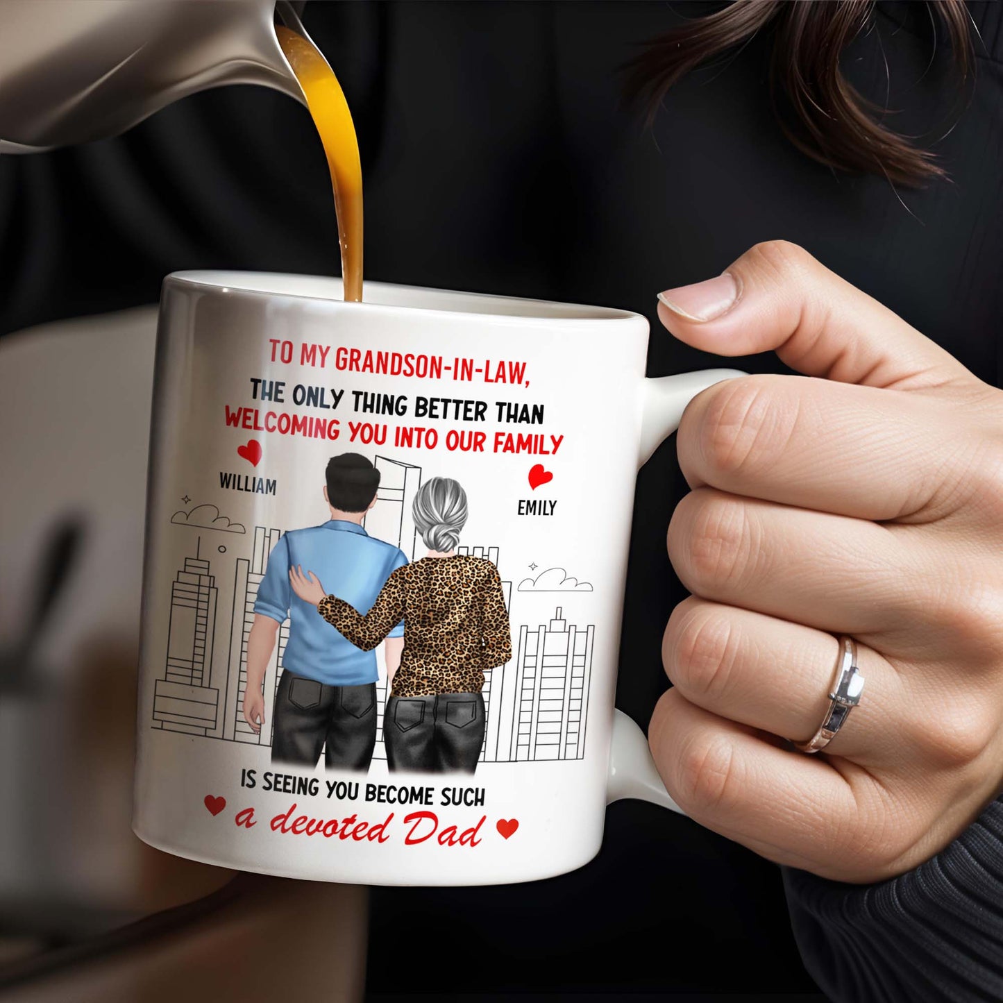 To My Grandson-In-Law, The Only Thing Better Than Welcoming You Into Our Family, Cityscape and Couple - Personalized Custom Coffee Mug - GSN059_MG