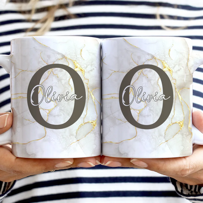 Letter Monogram Marble - Personalized White Edge-to-Edge Mug