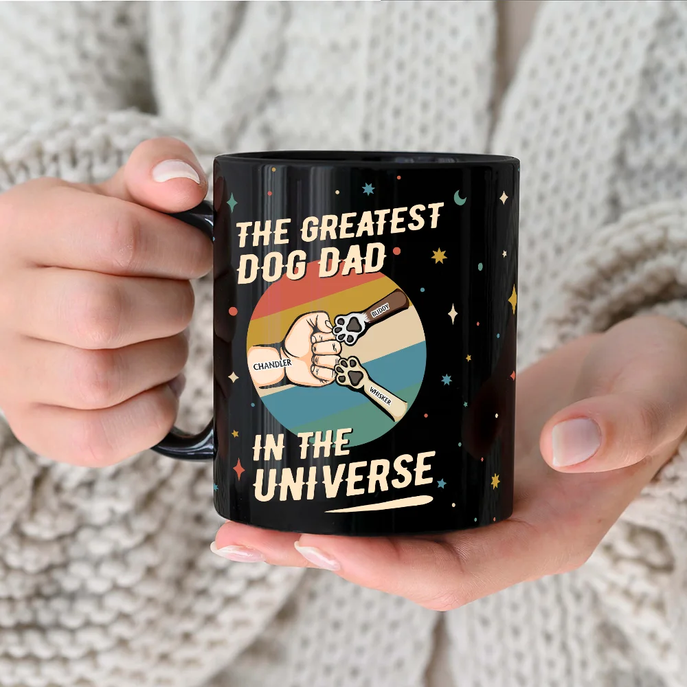The Greatest Dog Dad In The Universe - Personalized Black Mug