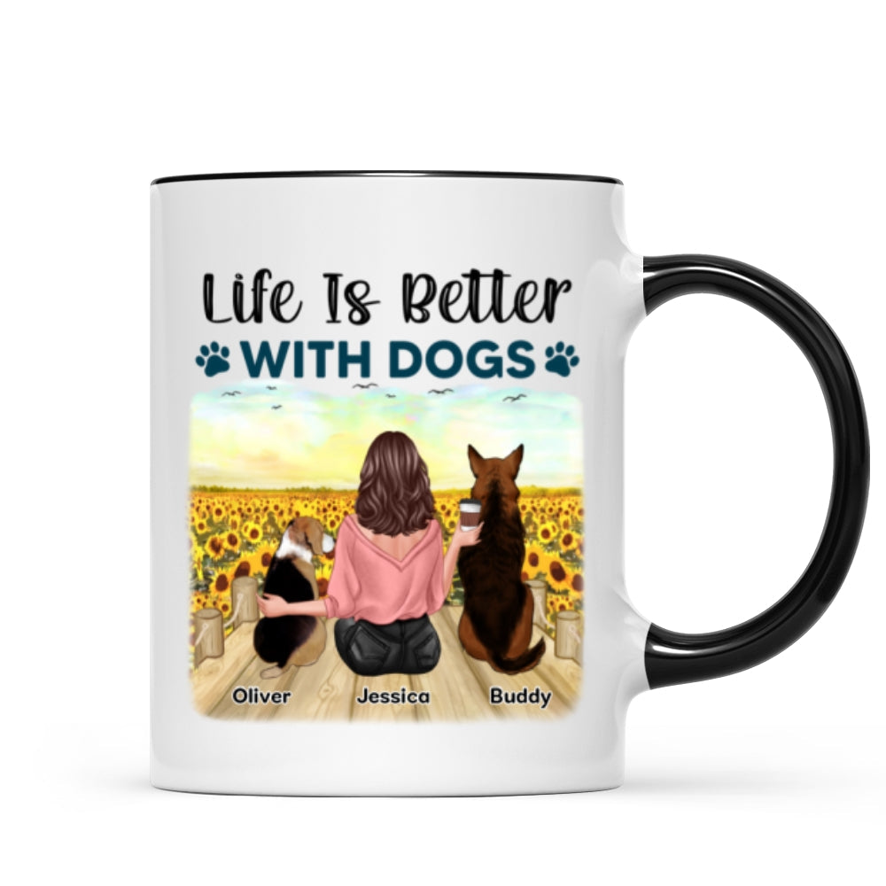 Girl & Dogs Bond Can't Be Broken Sunflower Field Personalized Mug