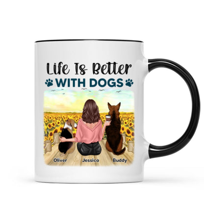 Girl & Dogs Bond Can't Be Broken Sunflower Field Personalized Mug