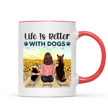 Girl & Dogs Bond Can't Be Broken Sunflower Field Personalized Mug