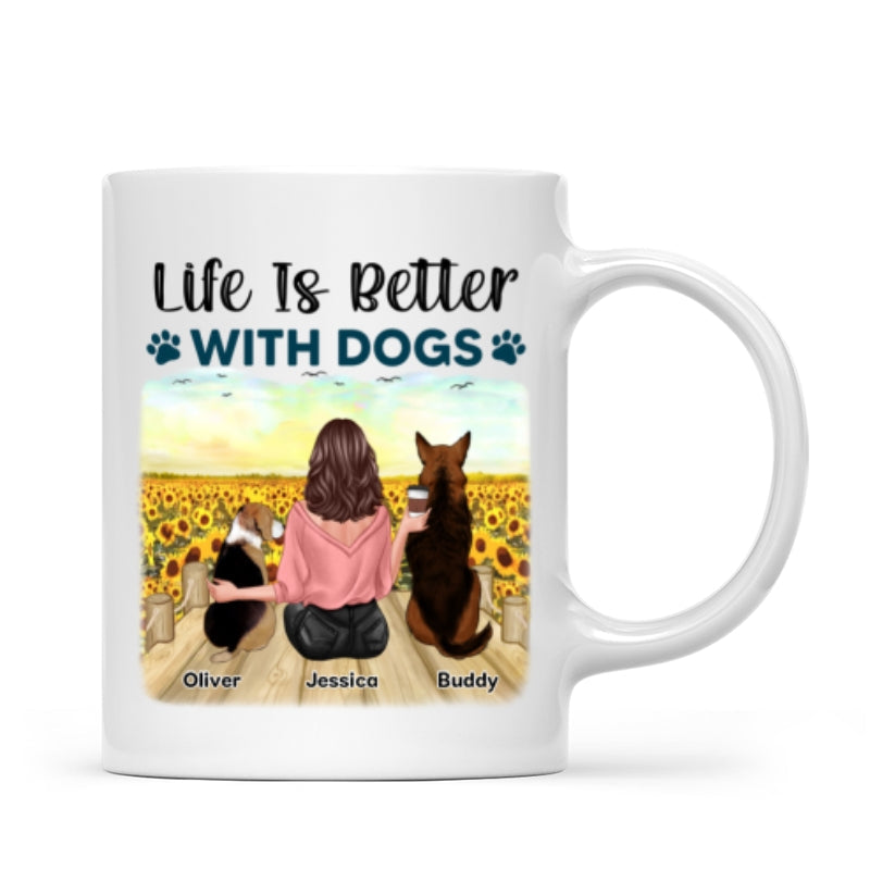 Girl & Dogs Bond Can't Be Broken Sunflower Field Personalized Mug