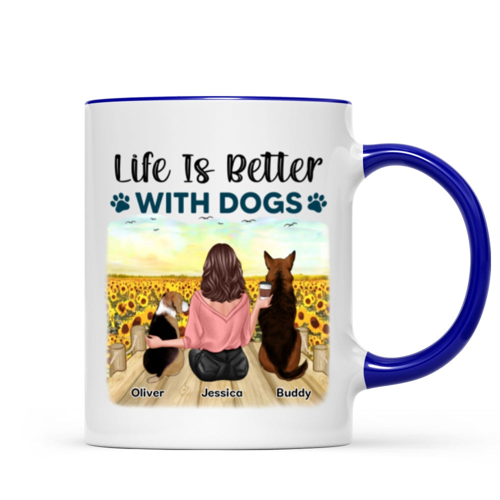 Girl & Dogs Bond Can't Be Broken Sunflower Field Personalized Mug
