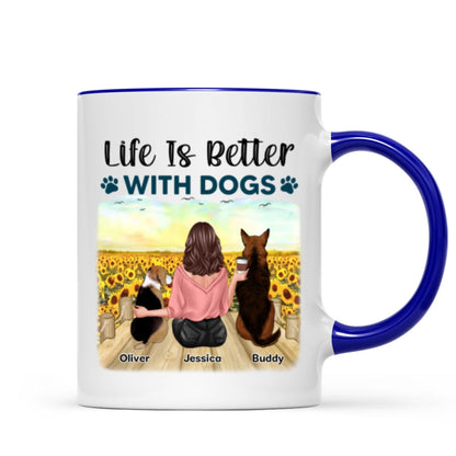 Girl & Dogs Bond Can't Be Broken Sunflower Field Personalized Mug
