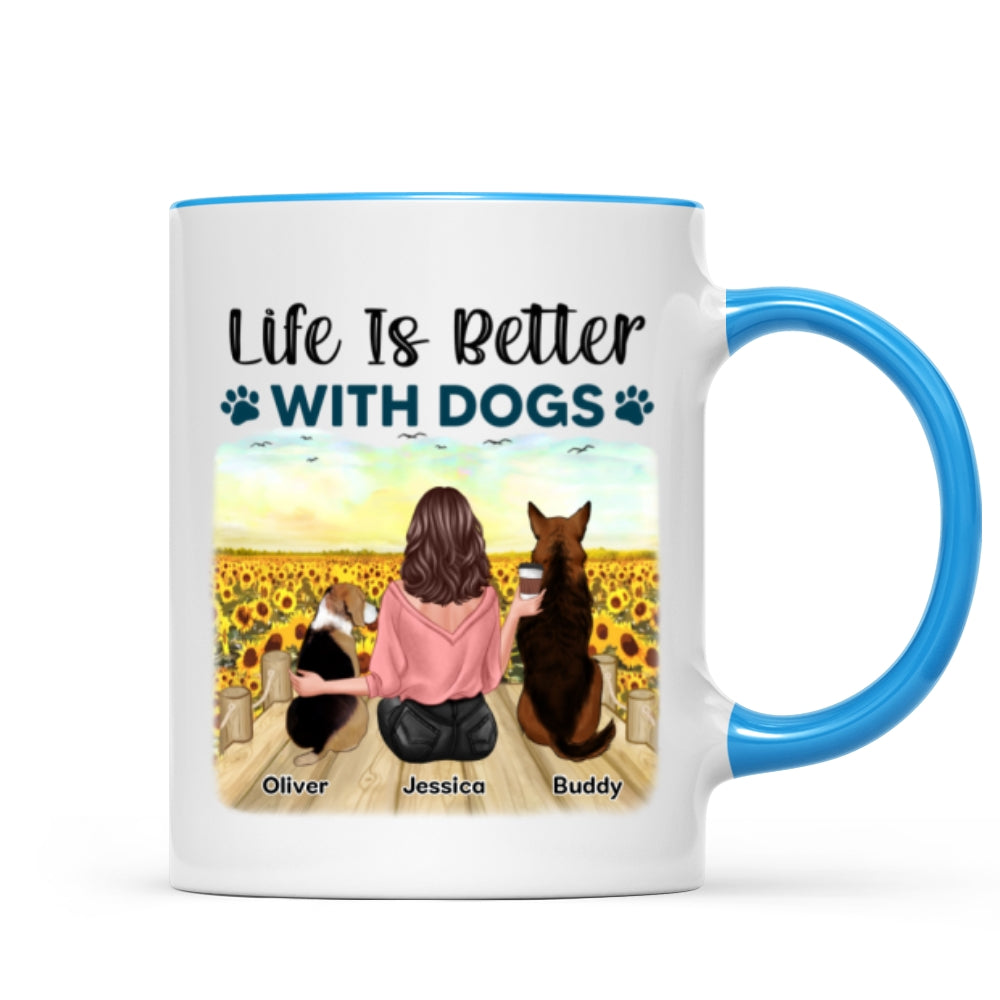 Girl & Dogs Bond Can't Be Broken Sunflower Field Personalized Mug