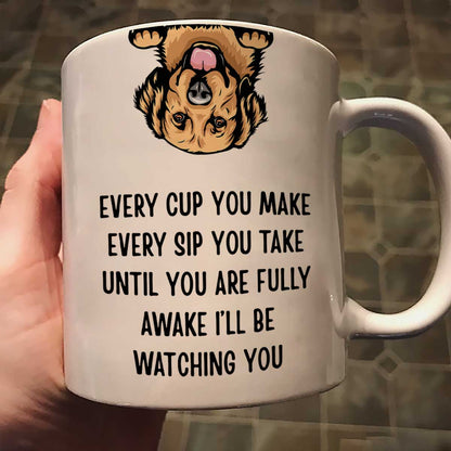 I'll Be Watching You Upside Down Peeking Dog Personalized Mug