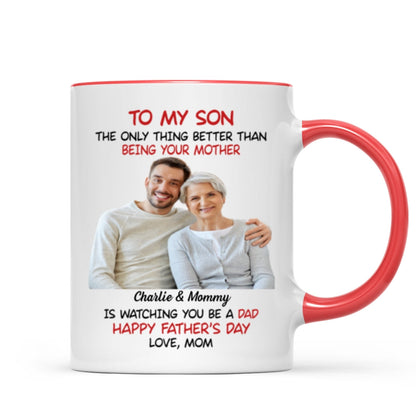 To My Son From Mom Happy Father's Day Photo Insert Personalized Mug