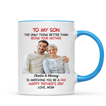 To My Son From Mom Happy Father's Day Photo Insert Personalized Mug