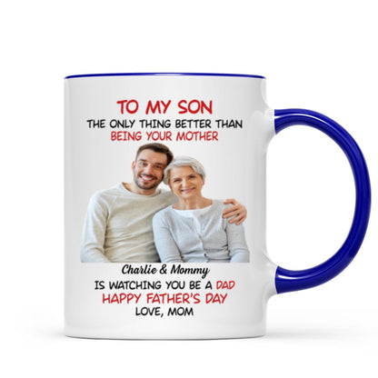 To My Son From Mom Happy Father's Day Photo Insert Personalized Mug