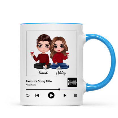 Doll Couple Sitting Favorite Song Scannable QR Code Personalized Mug