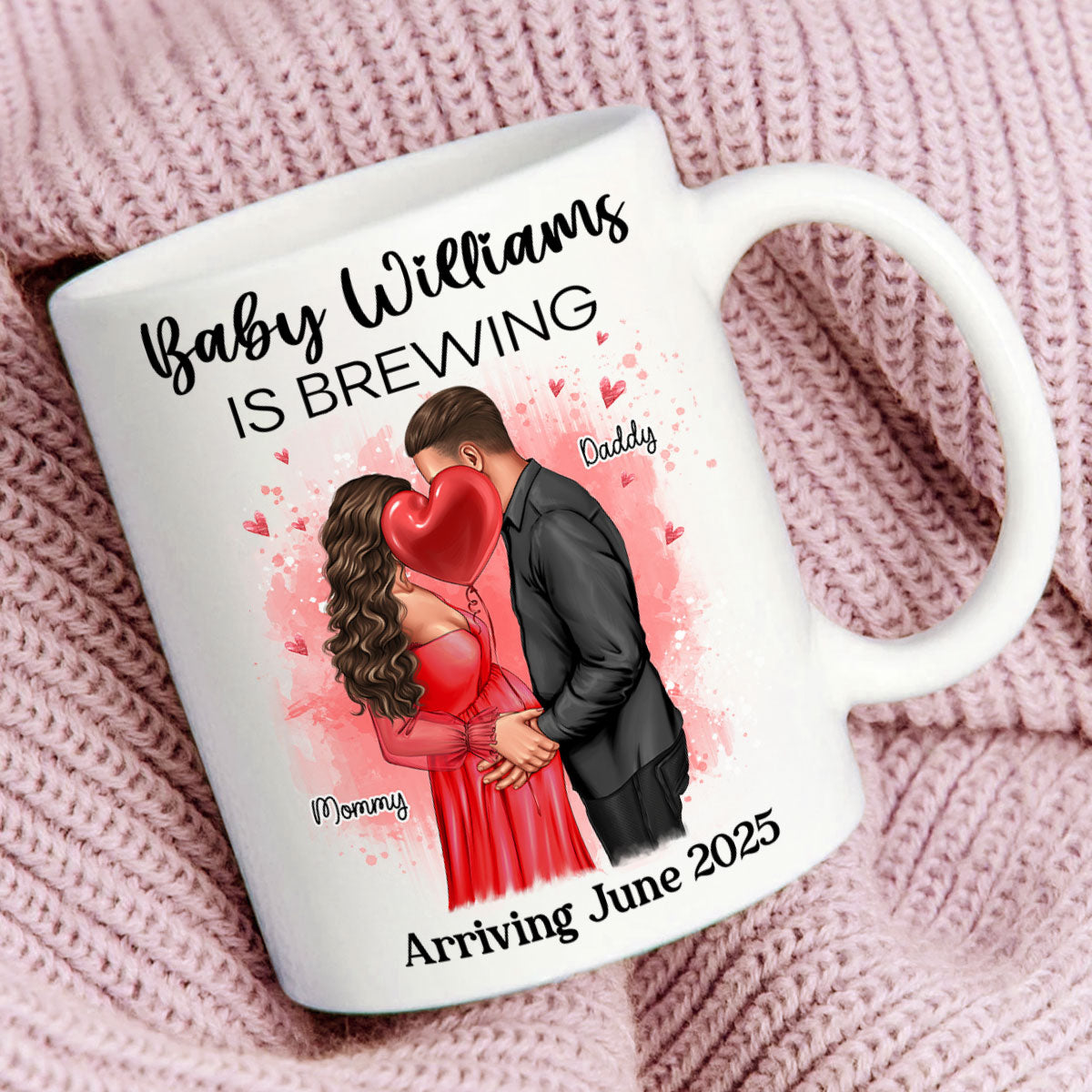 Baby Is Brewing Pregnancy Kissing Couple Personalized Mug Expecting Mom Gift, Expecting Parents Gift, Gift