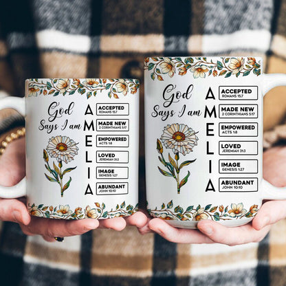 God Says I Am Name Letter In Bible With Stained Glass Birth Flower - Personalized Mug
