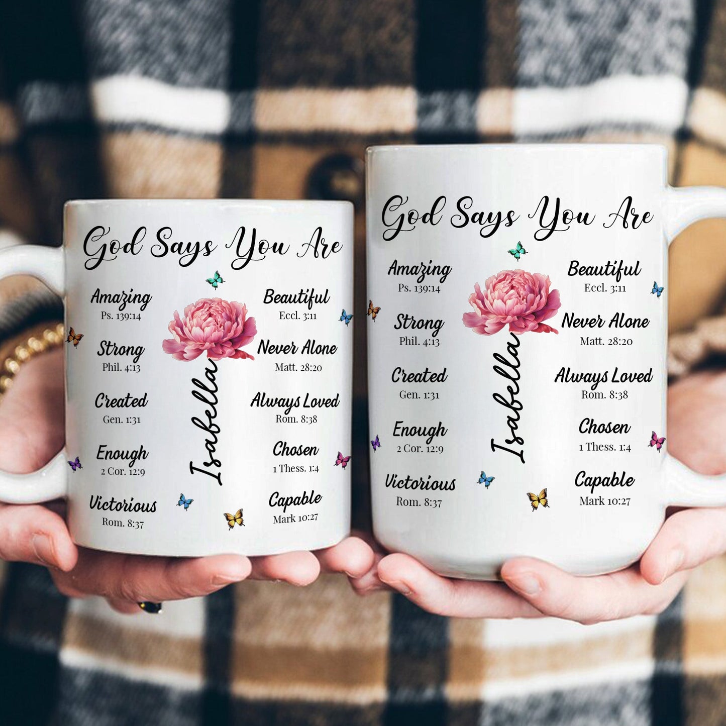God Says You Are Name Letter In Bible With Birth Flower - Personalized Mug