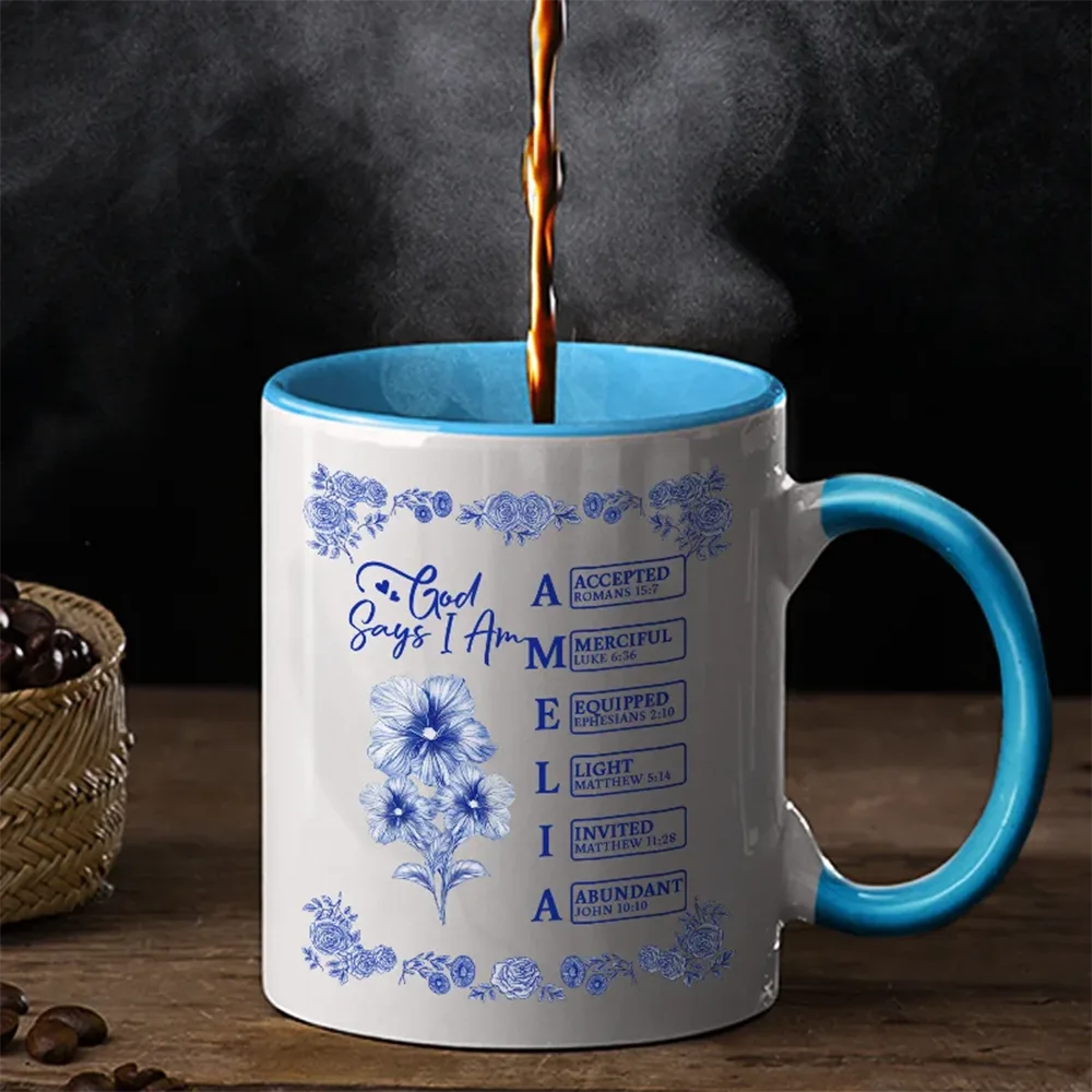 God Says I Am Toile De Jouy Flower - Personalized Accent Mug