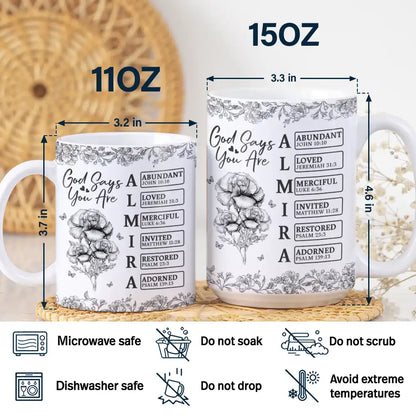 God Says I Am Toile De Jouy Flower - Personalized White Edge-to-Edge Mug