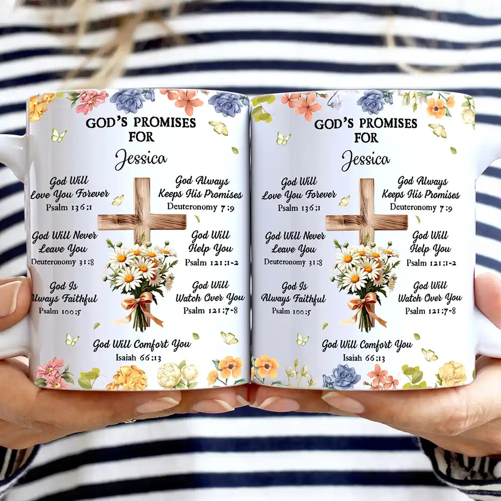 God's Promises Birth Flower Bouquet - Personalized White Edge-to-Edge Mug