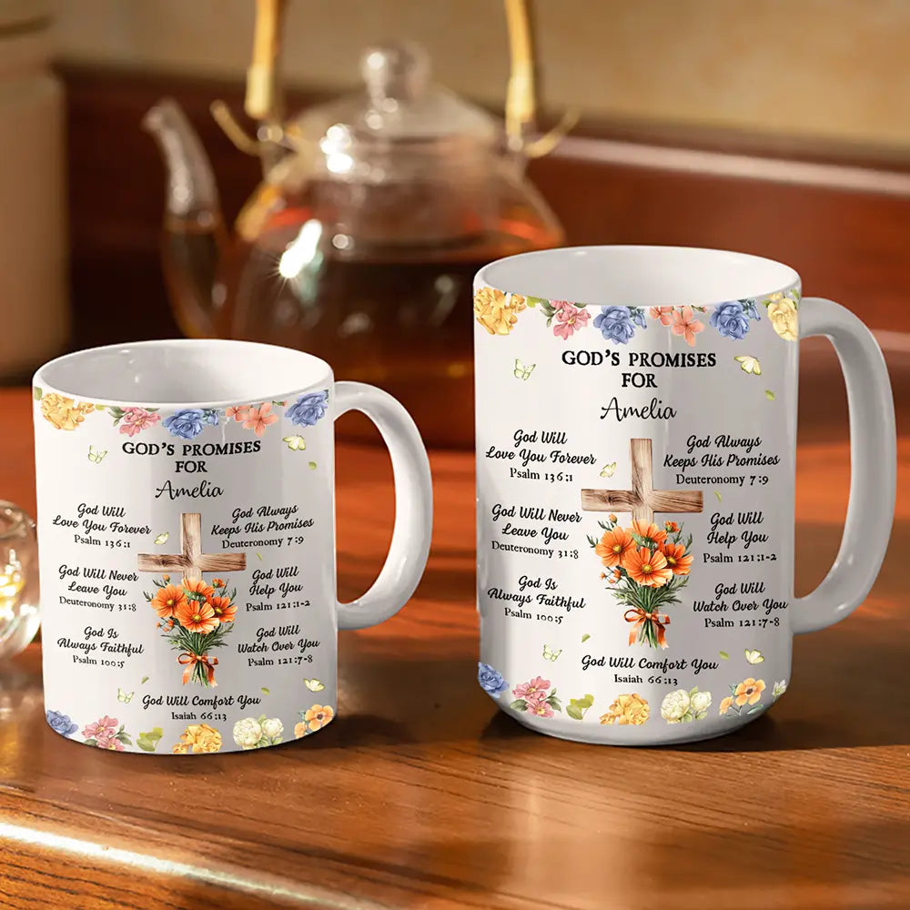 God's Promises Birth Flower Bouquet - Personalized White Edge-to-Edge Mug