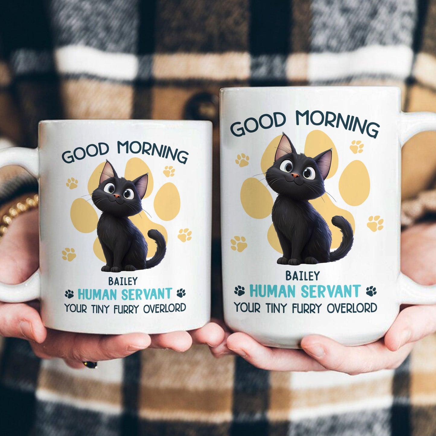Say Hello to Your Tiny Furry Overlord Customizable Good Morning Mug for Cat Lovers, Featuring Your Cat's Name, Great Gift for Cat Owners, Available in White Ceramic Mug or Two-Tone Mug