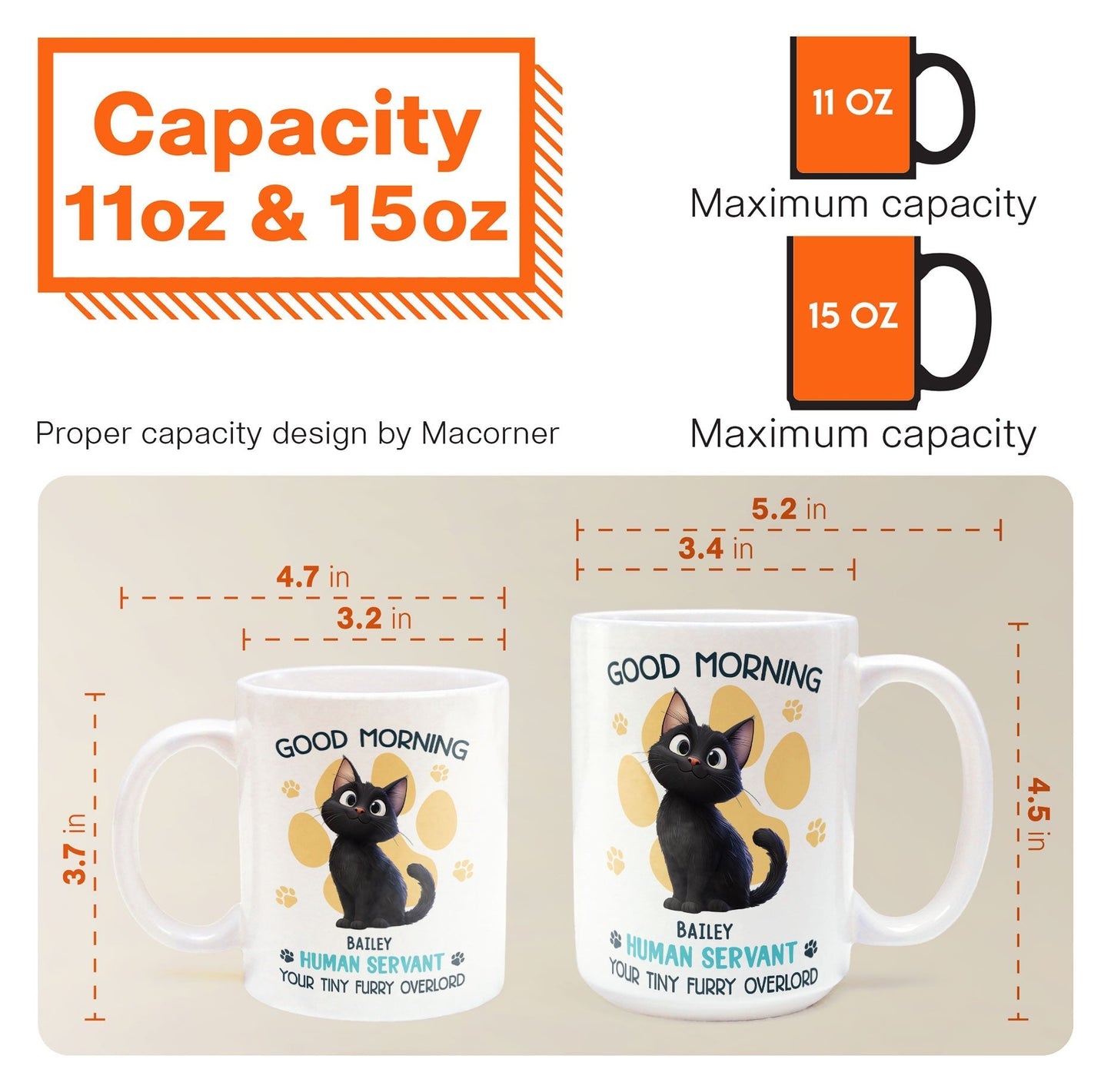 Say Hello to Your Tiny Furry Overlord Customizable Good Morning Mug for Cat Lovers, Featuring Your Cat's Name, Great Gift for Cat Owners, Available in White Ceramic Mug or Two-Tone Mug