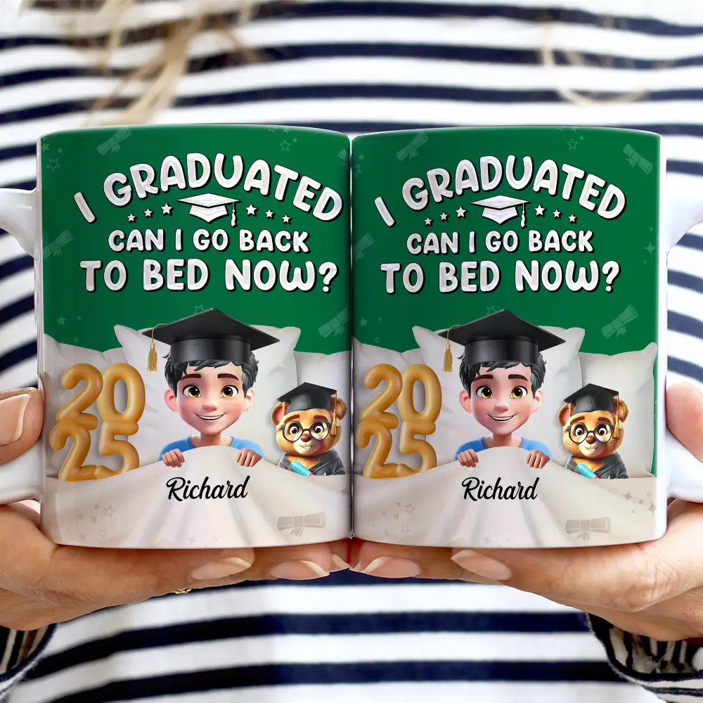 Graduated Can I Go Back To Bed Now - Personalized White Edge-to-Edge Mug