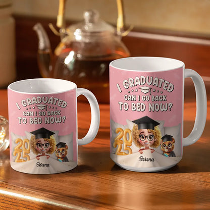Graduated Can I Go Back To Bed Now - Personalized White Edge-to-Edge Mug
