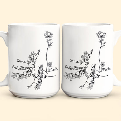 Grandma Grandchildren Holding Hand Floral Pattern - Personalized Mug