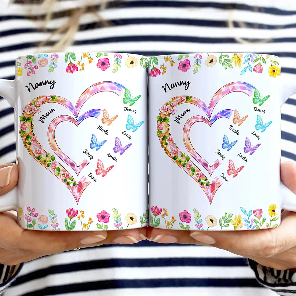 Grandma Mom Crystal Hearts - Personalized White Edge-to-Edge Mug
