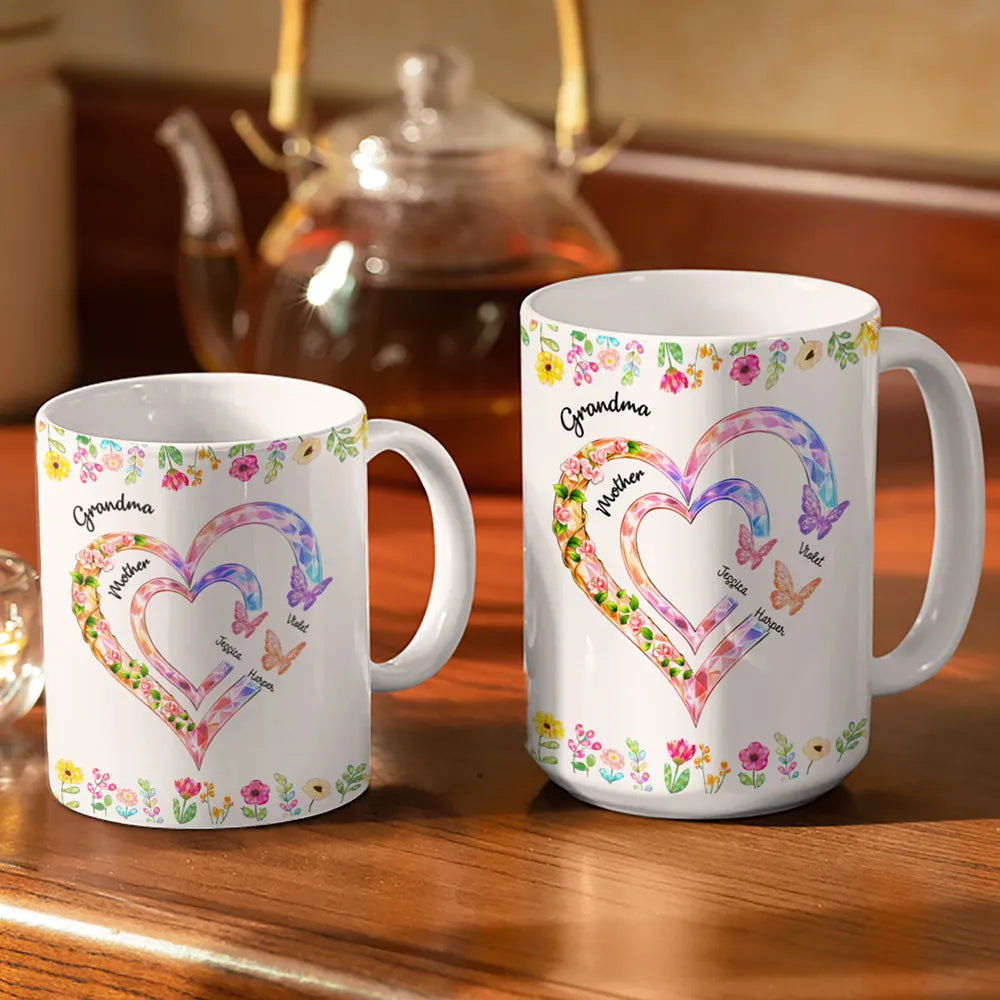 Grandma Mom Crystal Hearts - Personalized White Edge-to-Edge Mug