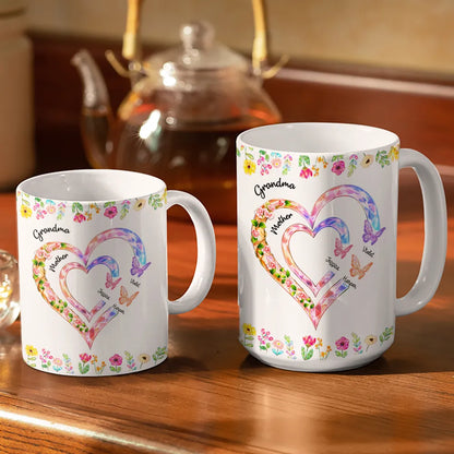 Grandma Mom Crystal Hearts - Personalized White Edge-to-Edge Mug